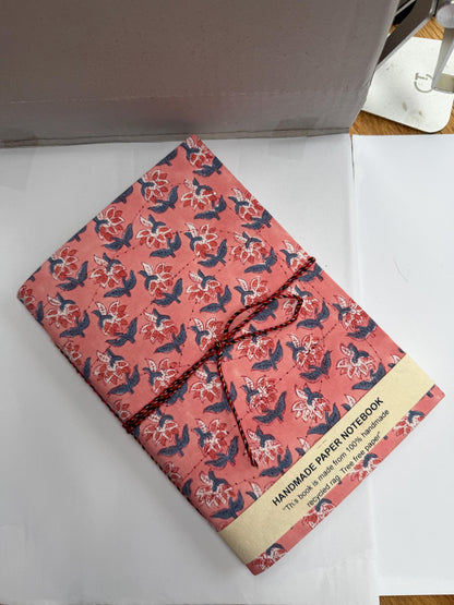 Handmade Journals, Pure Cotton, Wood Block Print, Recycled Paper, Thread Tie | 9x6 Small motif