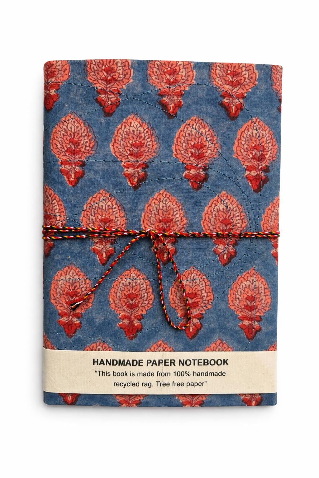 Handmade Journals, Pure Cotton, Wood Block Print, Recycled Paper, Thread Tie | 9x6 Small motif