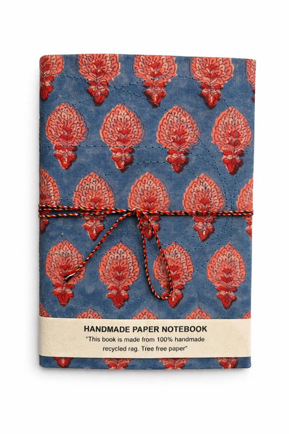 Handmade Journals, Pure Cotton, Wood Block Print, Recycled Paper, Thread Tie | 9x6 Small motif