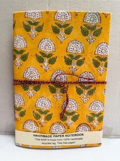 Handmade Journals, Pure Cotton, Wood Block Print, Recycled Paper, Thread Tie | 9x6 Small motif