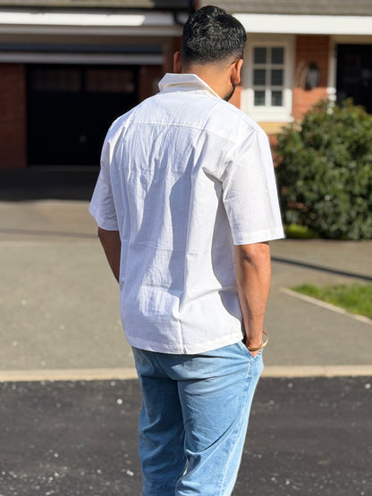 Men's Linen Cotton Shirt – Blue Tiger & White