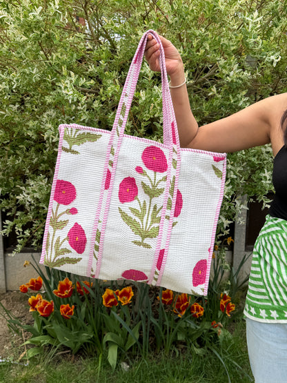 English Rose Quilted Cotton Tote Bag
