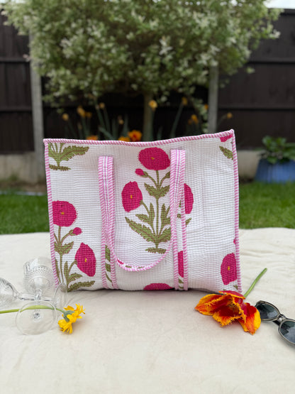 English Rose Quilted Cotton Tote Bag