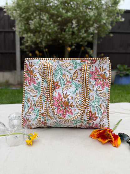 Floral Mistletoe Meadow Quilted Cotton Tote Bag