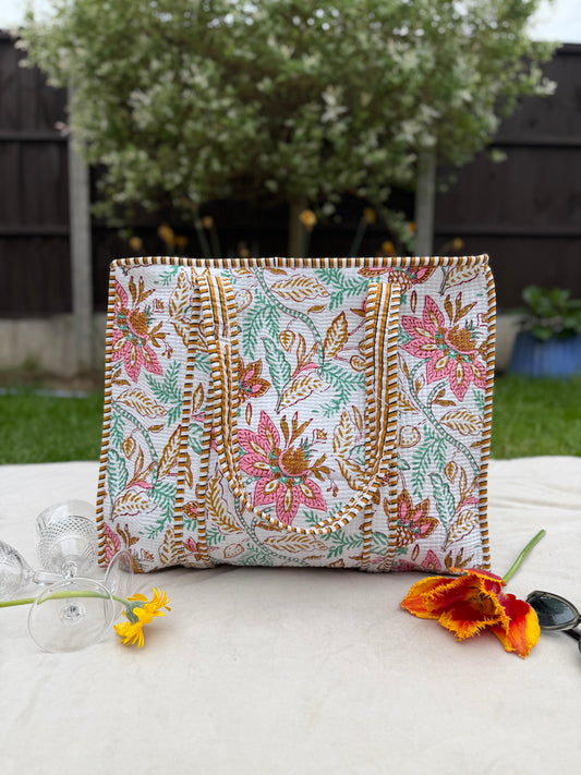 Floral Mistletoe Meadow Quilted Cotton Tote Bag