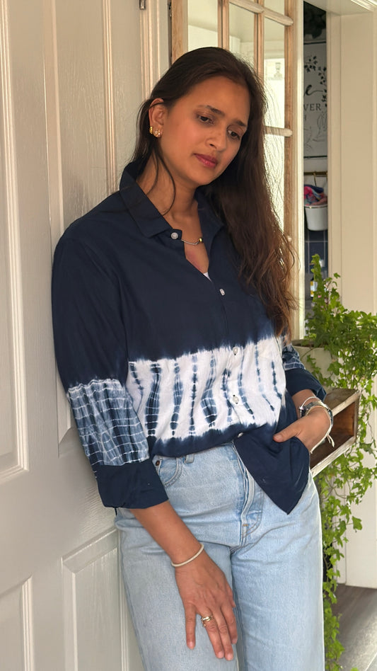 Oversize Full Sleeve Tie Dyed Shirt - Indigo