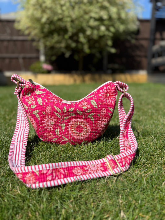 Fuchsia Flora Jaipur Half Moon Bag