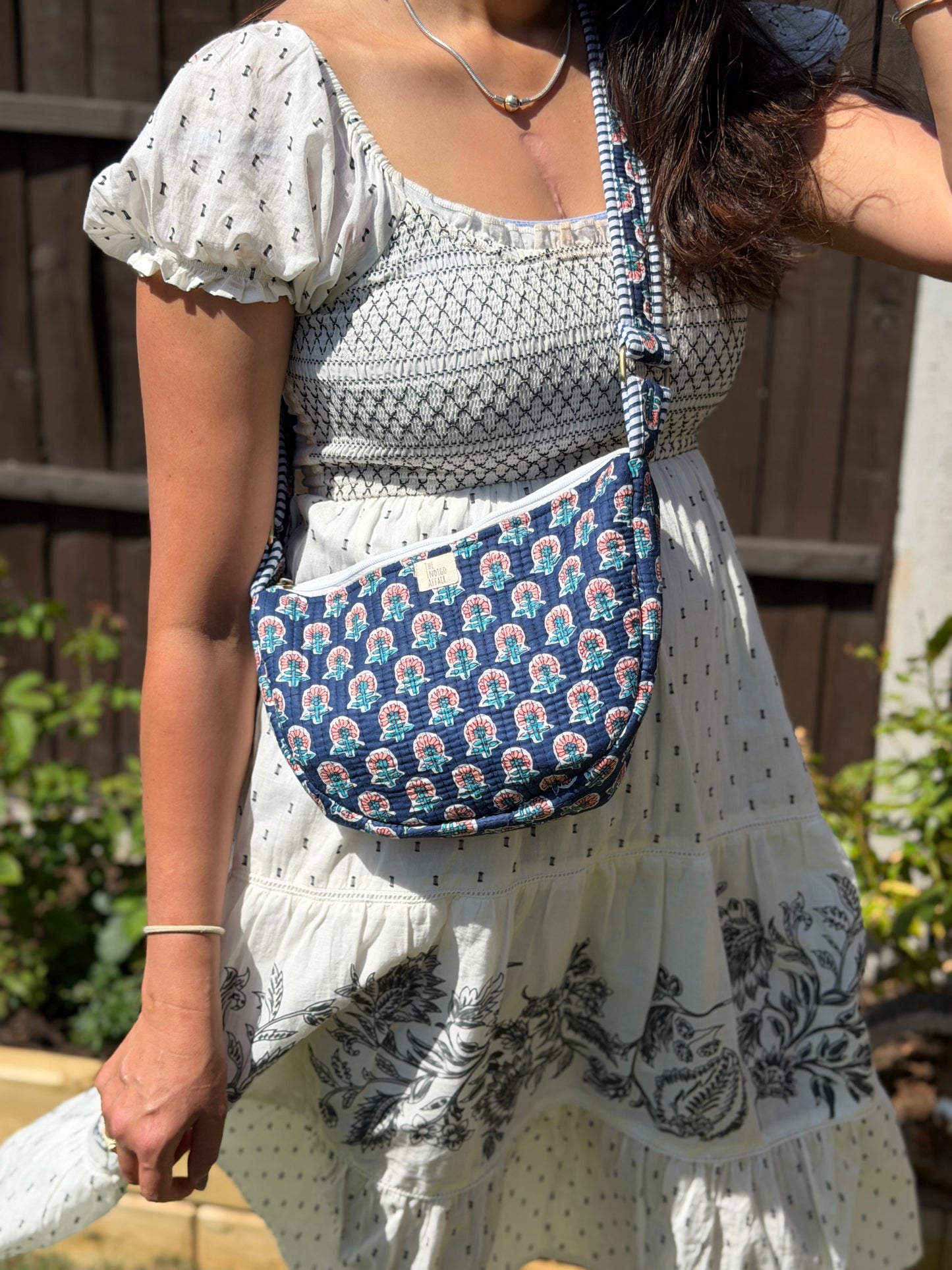 Indigo Buti Jaipur Half Moon Bag