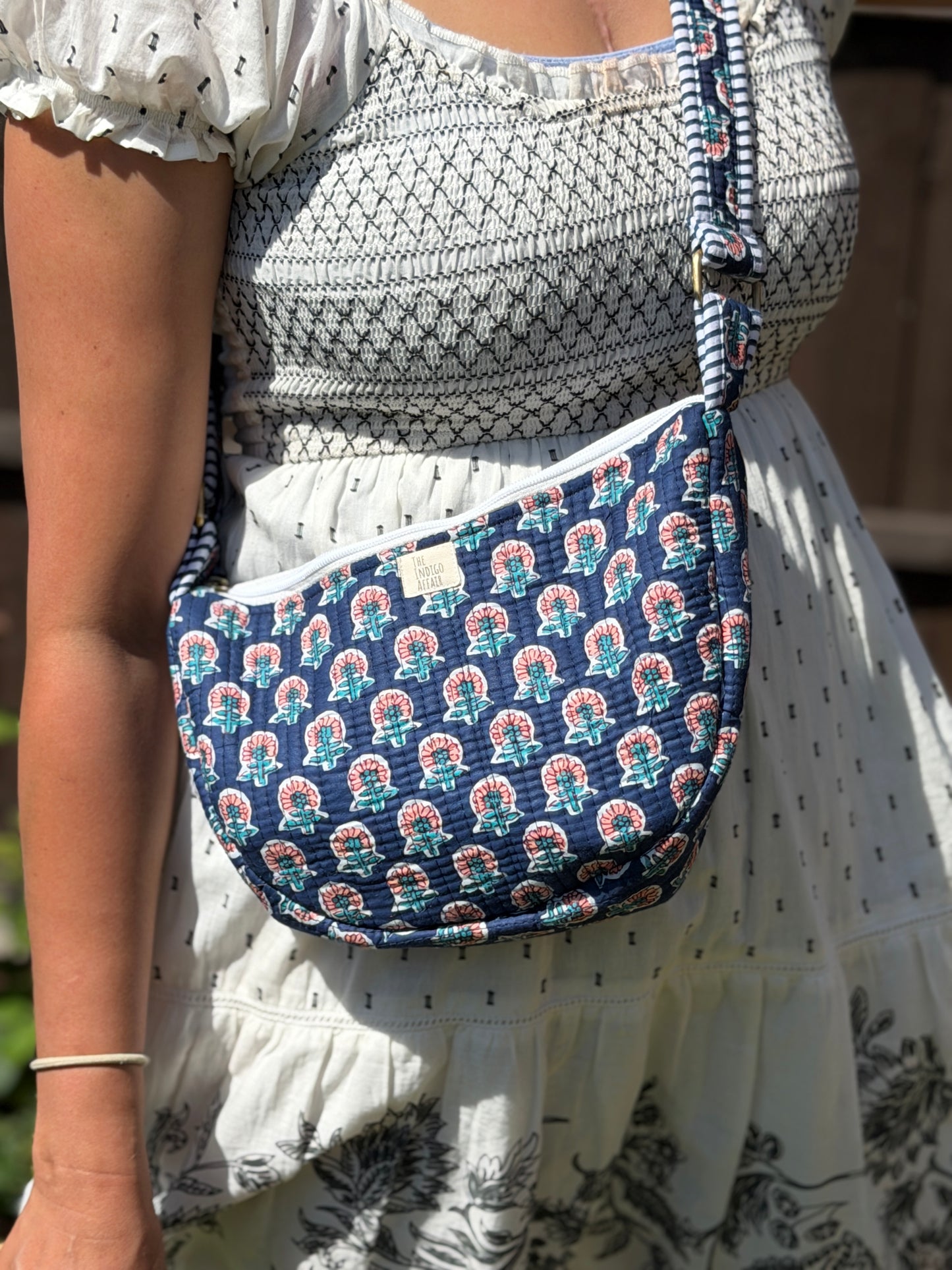 Indigo Buti Jaipur Half Moon Bag