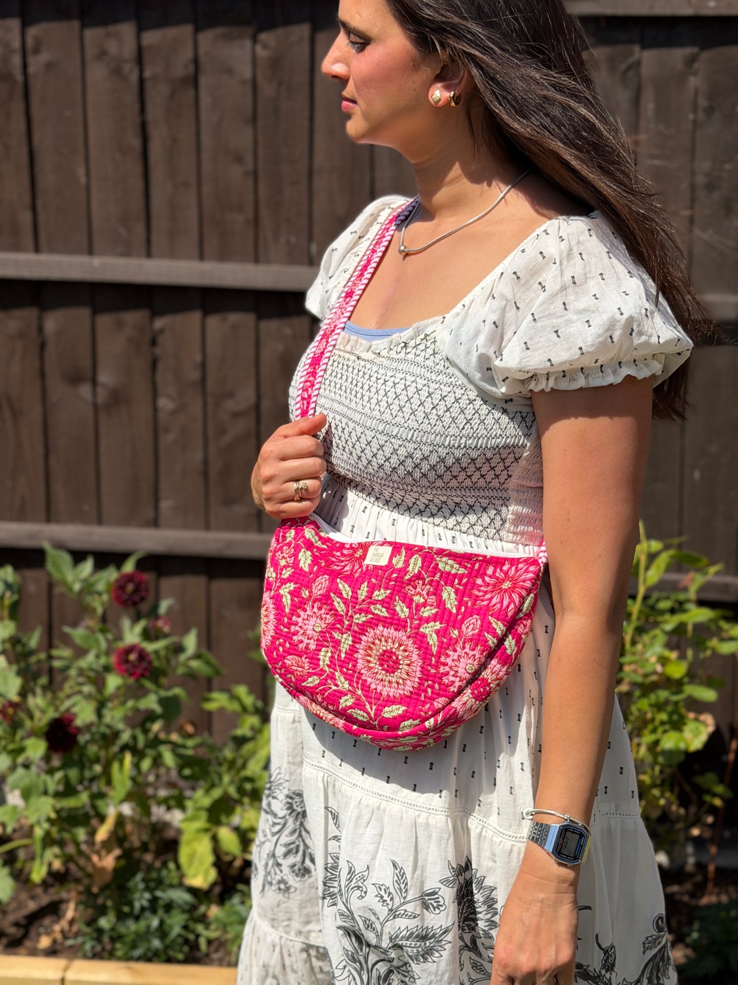 Fuchsia Flora Jaipur Half Moon Bag