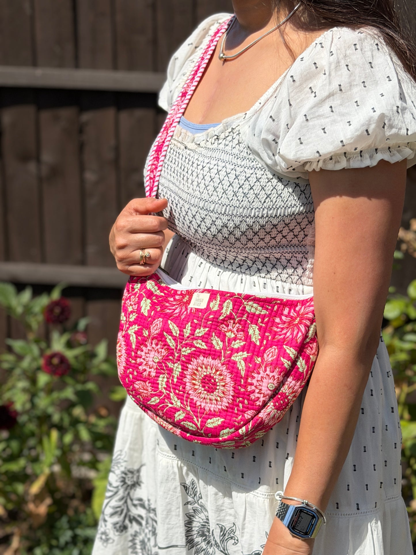 Fuchsia Flora Jaipur Half Moon Bag
