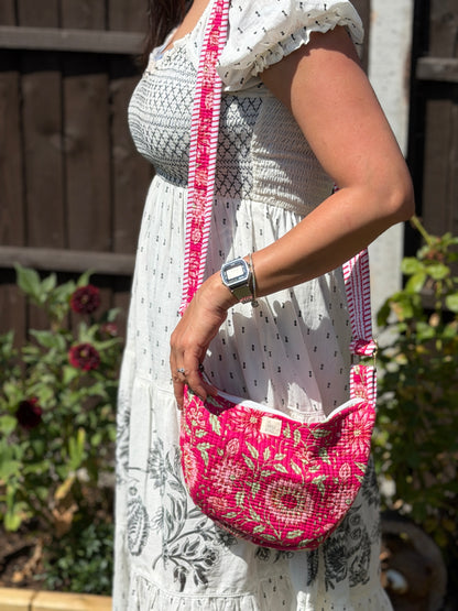 Fuchsia Flora Jaipur Half Moon Bag