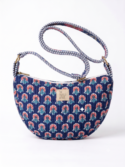 Indigo Buti Jaipur Half Moon Bag