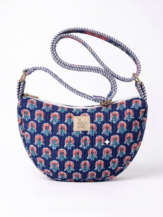 Indigo Buti Jaipur Half Moon Bag