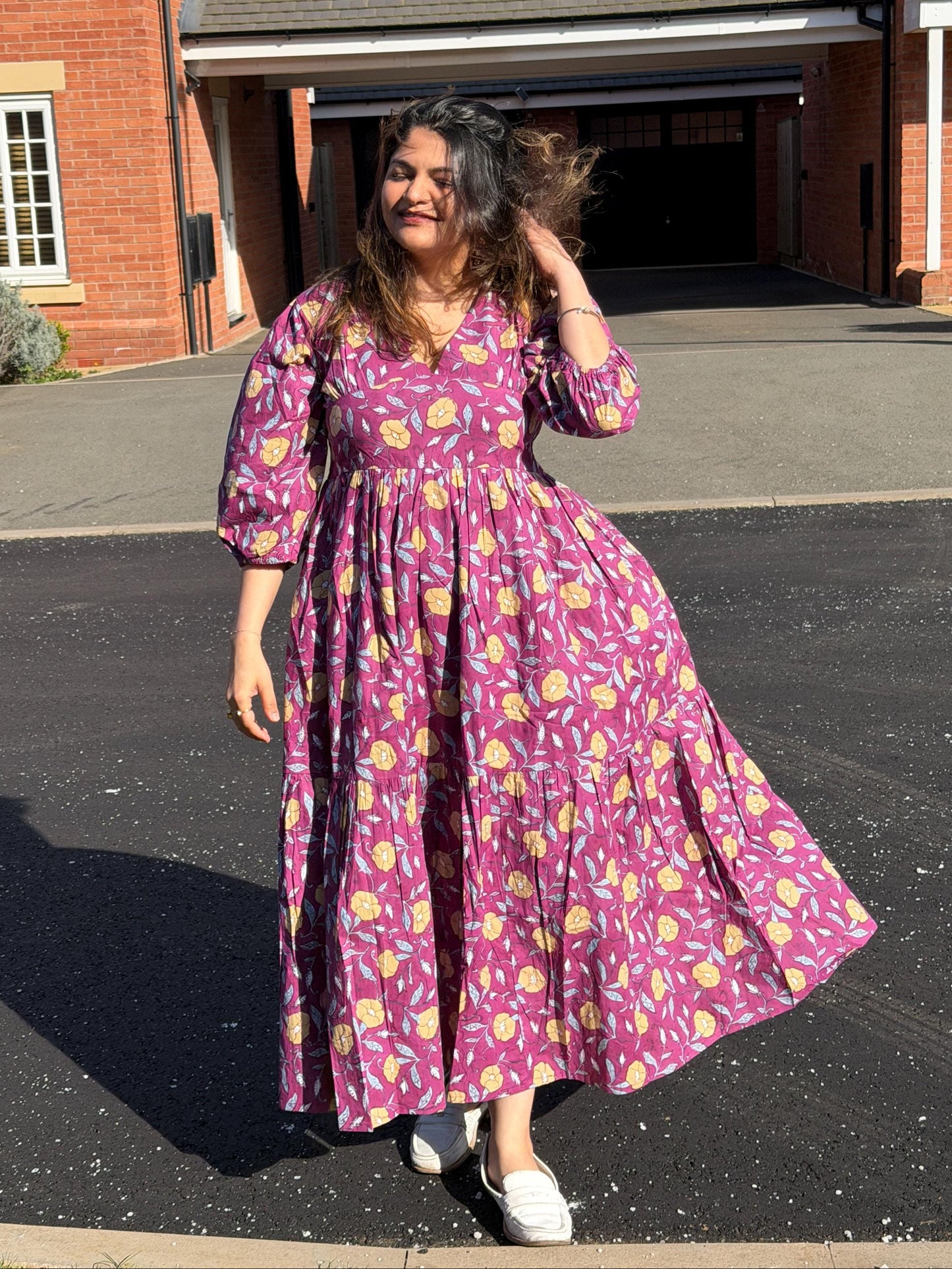 Mulberry Meadow Maxi Dress – Hand Block Printed Cotton Floral Garden Dress