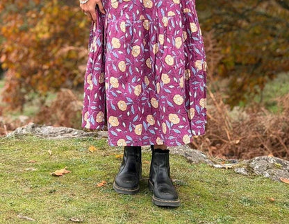 Mulberry Meadow Maxi Dress – Hand Block Printed Cotton Floral Garden Dress