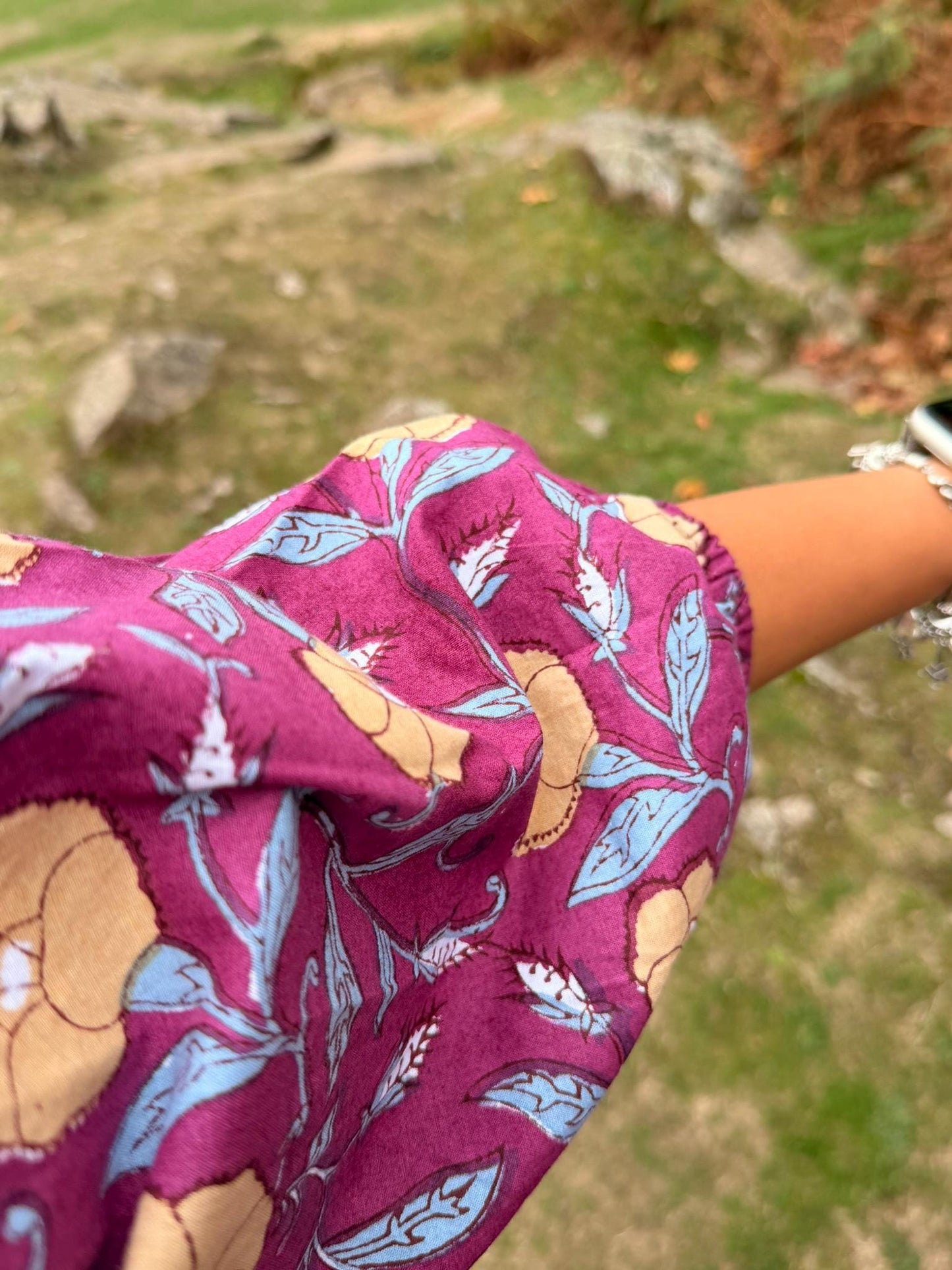 Mulberry Meadow Maxi Dress – Hand Block Printed Cotton Floral Garden Dress