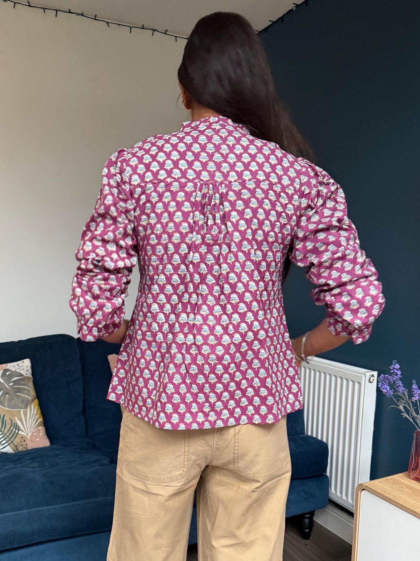 Mulberry Top - Hand Block Printed Button Up | Thick Indian Cotton Blouse, Artisan Made