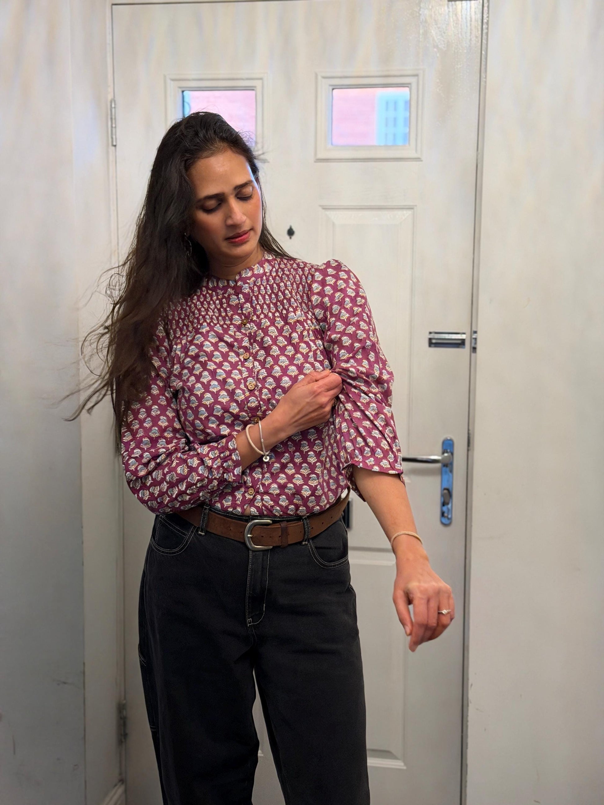 Mulberry Top - Hand Block Printed Button Up | Thick Indian Cotton Blouse, Artisan Made