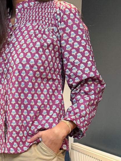 Mulberry Top - Hand Block Printed Button Up | Thick Indian Cotton Blouse, Artisan Made