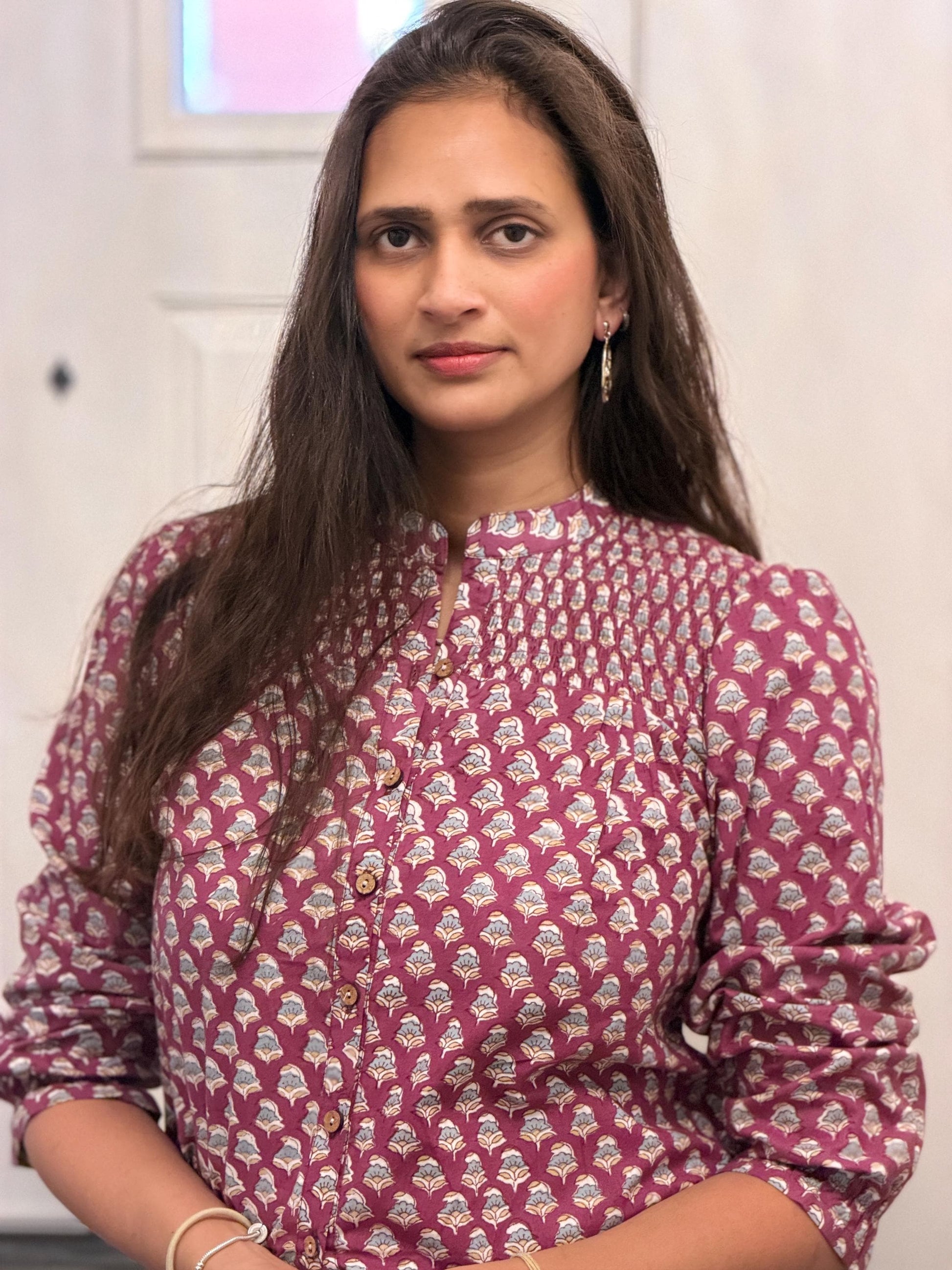 Mulberry Top - Hand Block Printed Button Up | Thick Indian Cotton Blouse, Artisan Made