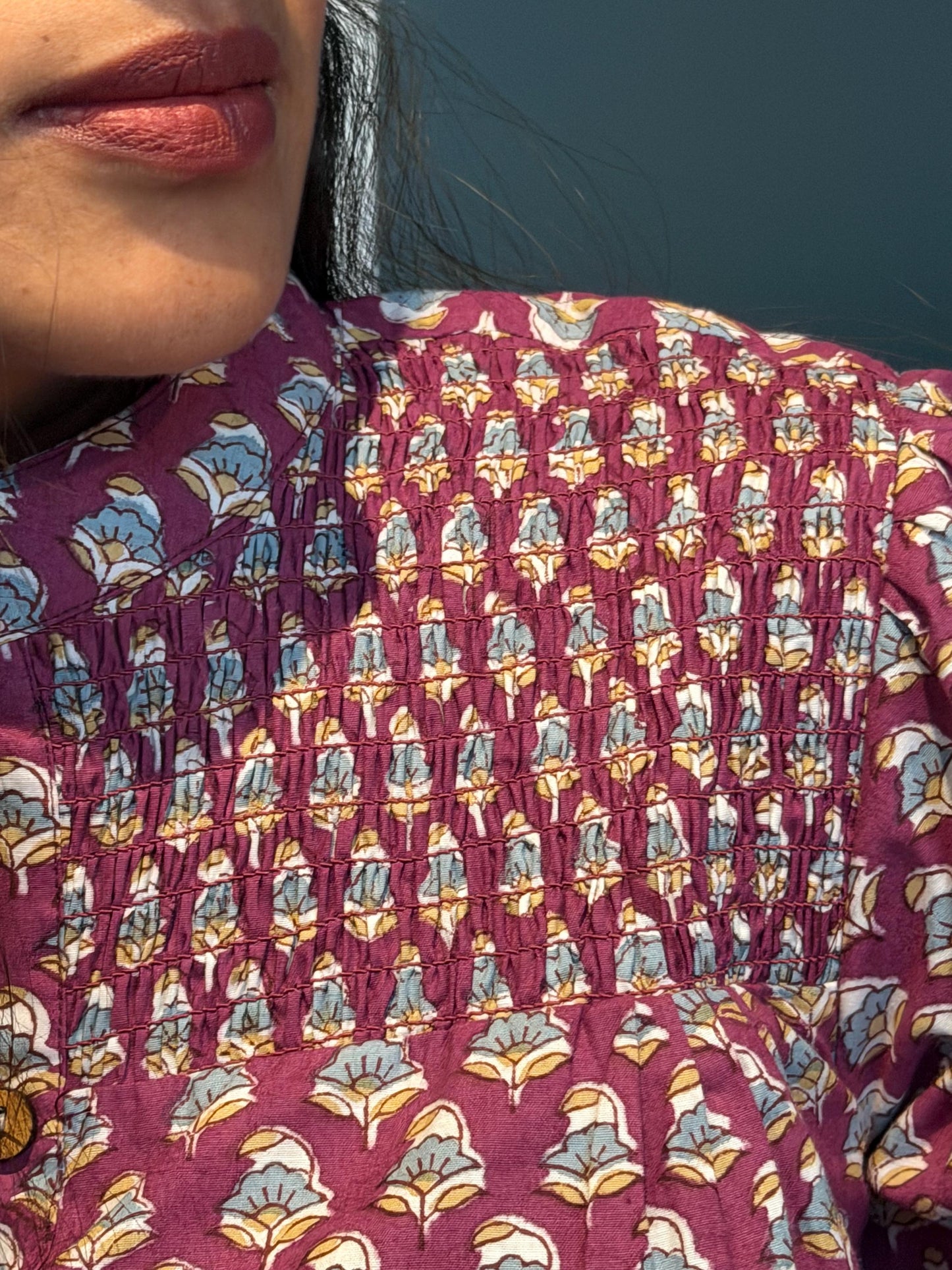 Mulberry Top - Hand Block Printed Button Up | Thick Indian Cotton Blouse, Artisan Made