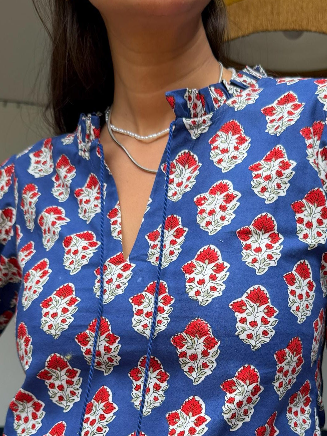 Noor Top - Hand Block Printed | Thick Cotton Blouse, Tassel Detail, Artisan Made