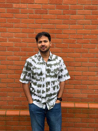 Olive Green Tie Dye Shirt | 100% Cotton Button-Down, Artisan Streetwear