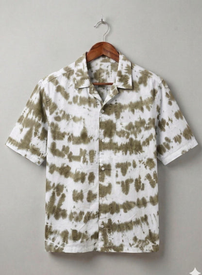 Olive Green Tie Dye Shirt | 100% Cotton Button-Down, Artisan Streetwear