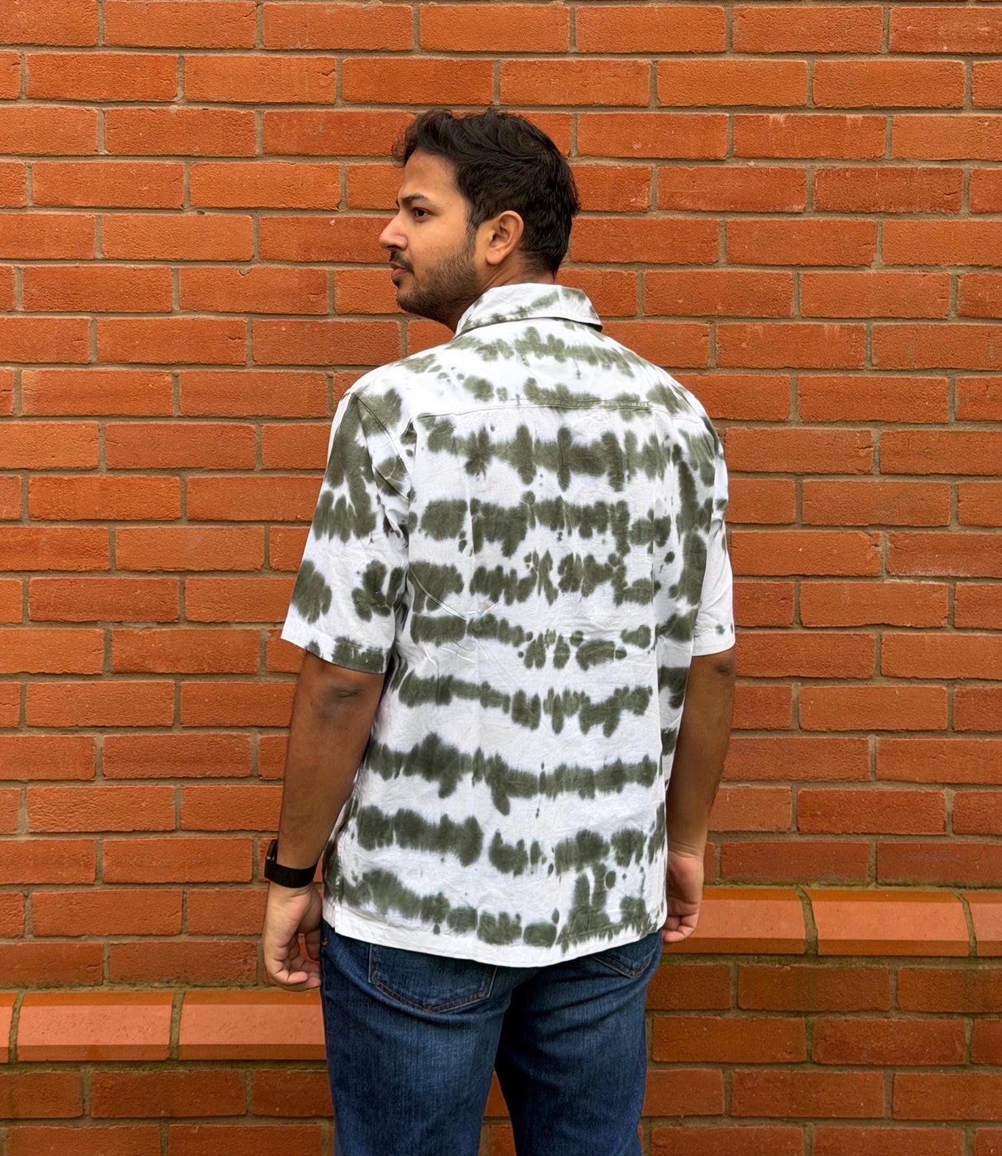 Olive Green Tie Dye Shirt | 100% Cotton Button-Down, Artisan Streetwear