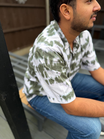 Olive Green Tie Dye Shirt | 100% Cotton Button-Down, Artisan Streetwear