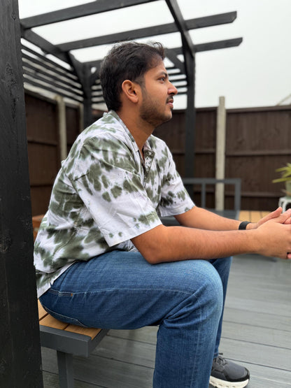 Olive Green Tie Dye Shirt | 100% Cotton Button-Down, Artisan Streetwear
