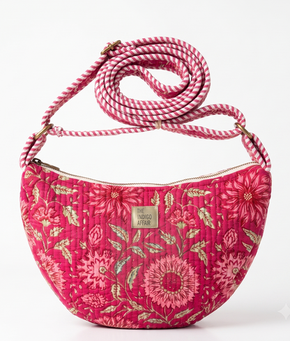 Fuchsia Flora Jaipur Half Moon Bag