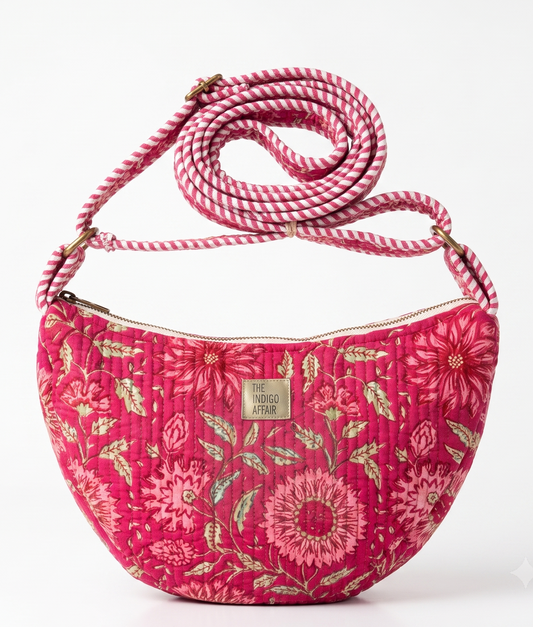 Fuchsia Flora Jaipur Half Moon Bag