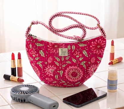 Fuchsia Flora Jaipur Half Moon Bag