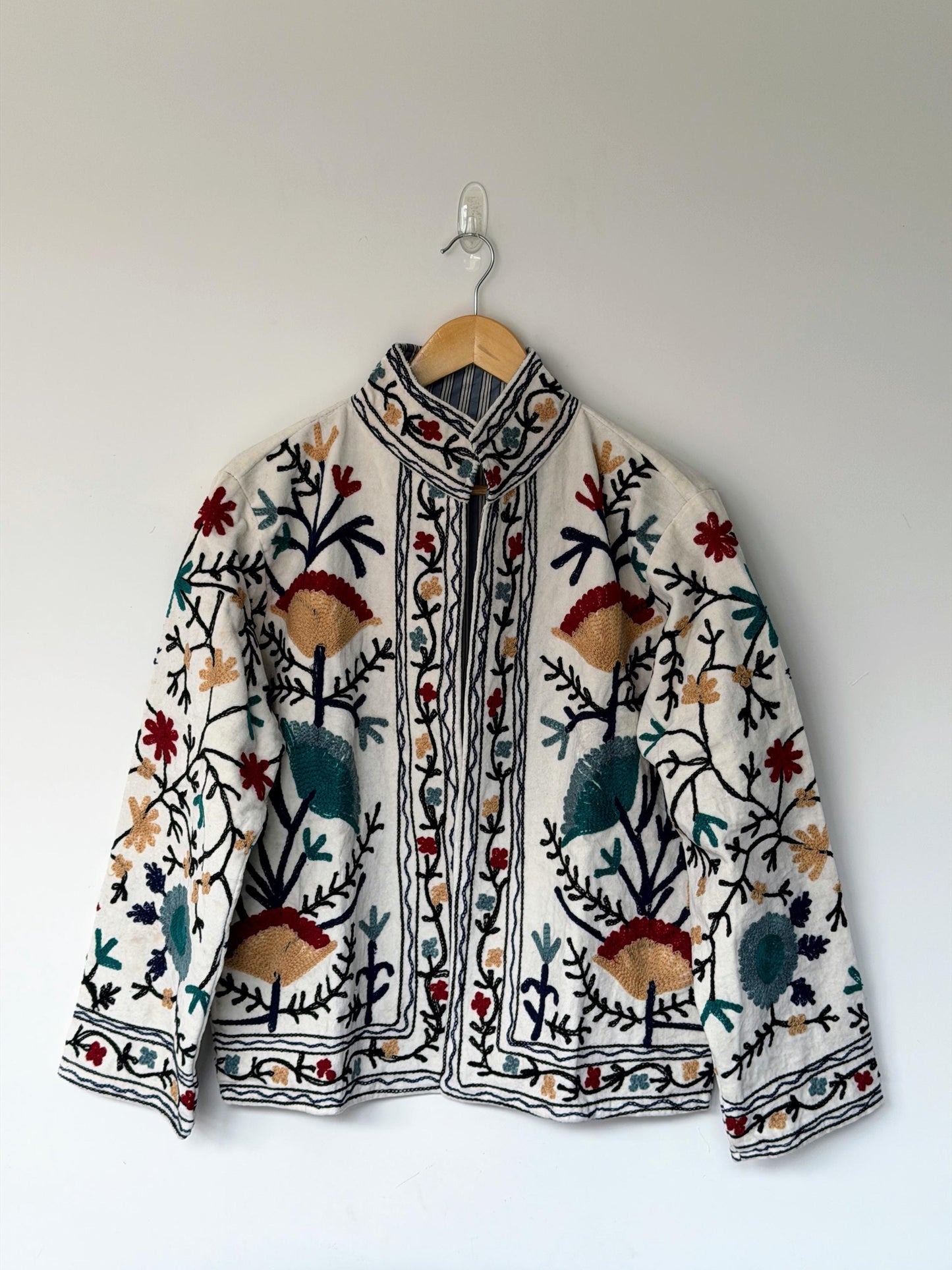 Suzani Velvet Jacket — Bright Garden Embroidered Jacket | Floral | Free Size upto UK 16/18