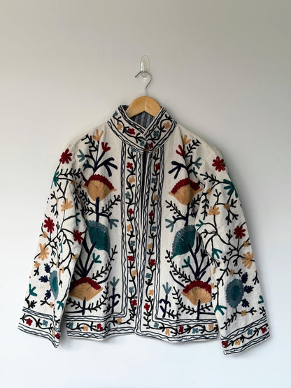 Suzani Velvet Jacket — Bright Garden Embroidered Jacket | Floral | Free Size upto UK 16/18