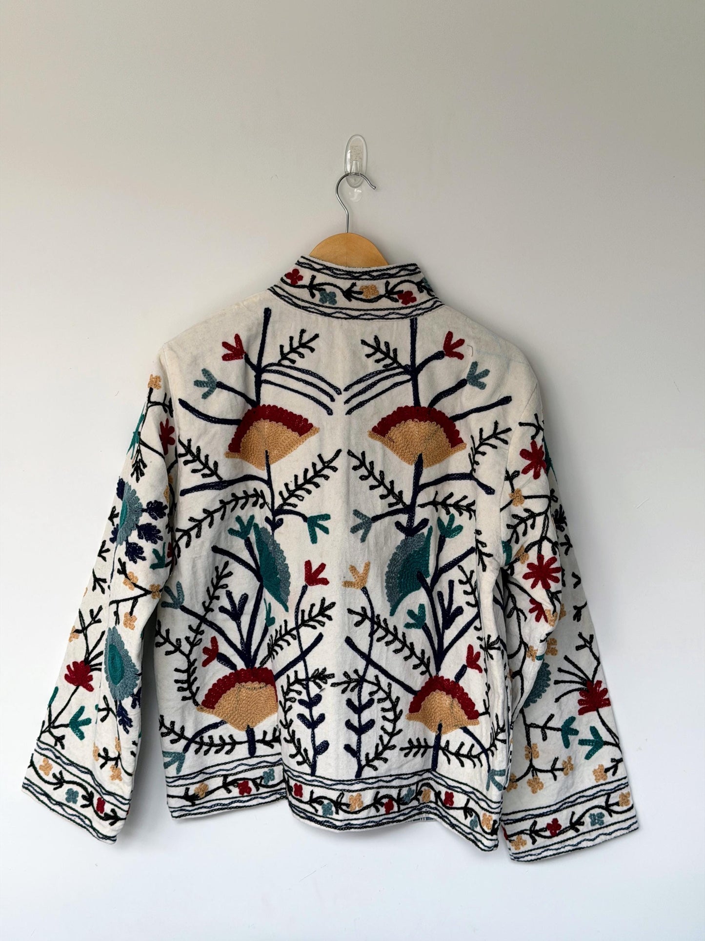 Suzani Velvet Jacket — Bright Garden Embroidered Jacket | Floral | Free Size upto UK 16/18