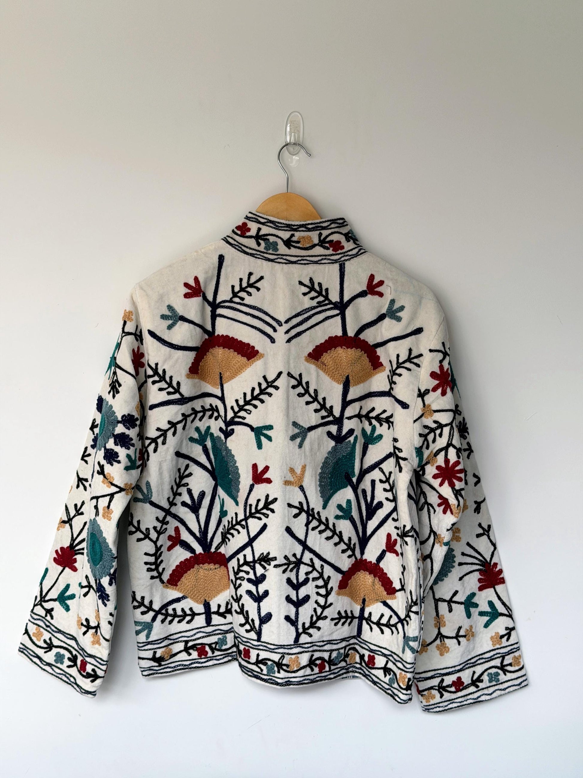 Suzani Velvet Jacket — Bright Garden Embroidered Jacket | Floral | Free Size upto UK 16/18