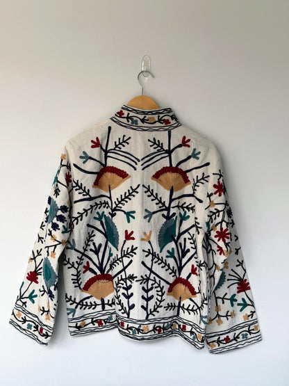 Suzani Velvet Jacket — Bright Garden Embroidered Jacket | Floral | Free Size upto UK 16/18