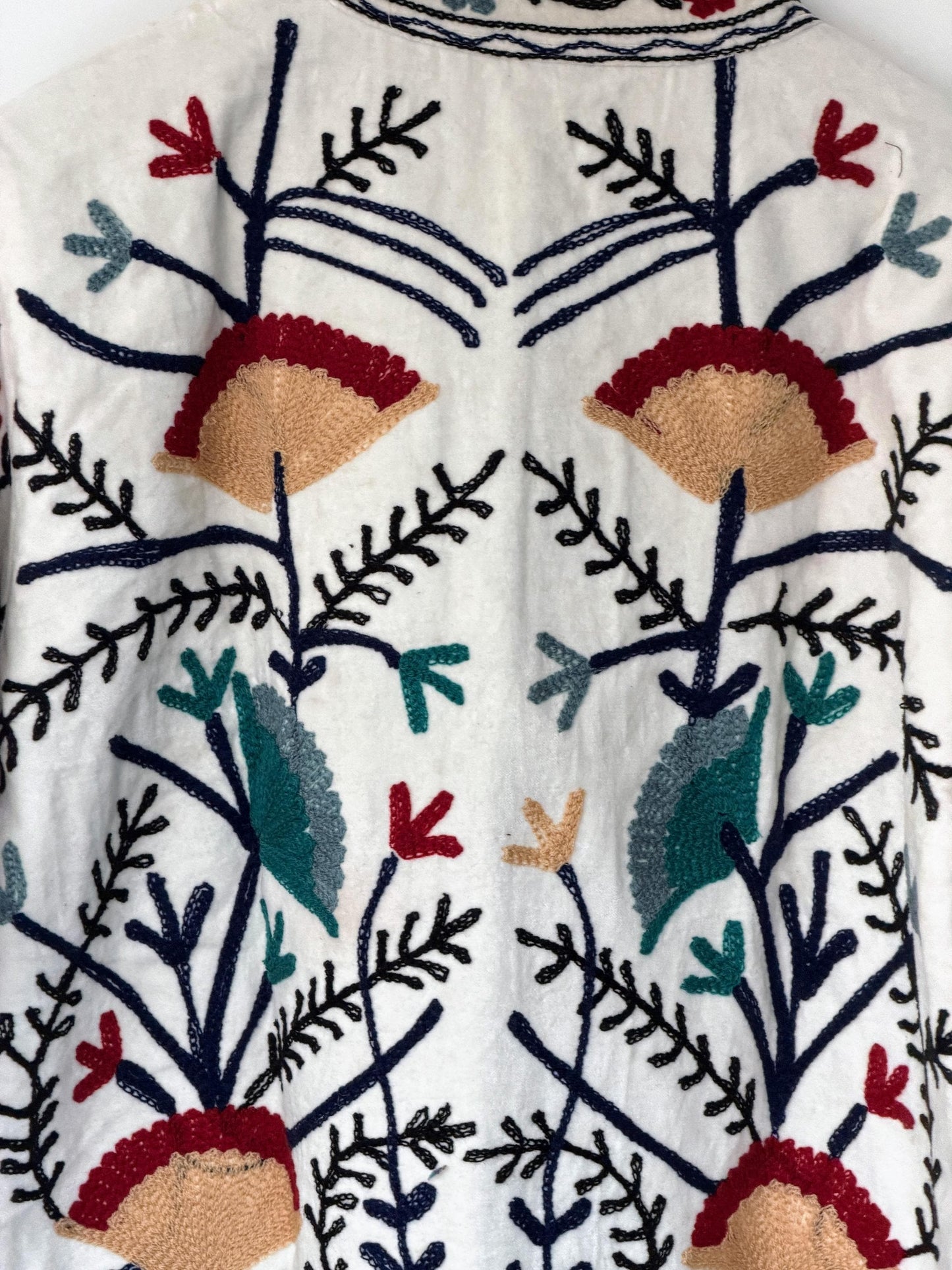 Suzani Velvet Jacket — Bright Garden Embroidered Jacket | Floral | Free Size upto UK 16/18
