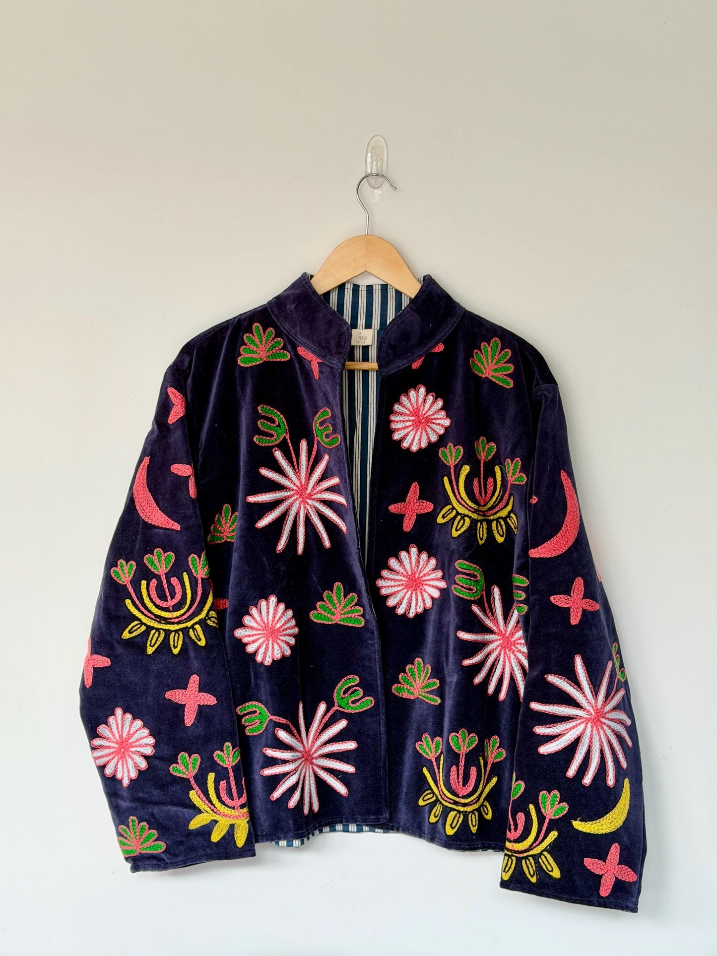 Suzani Velvet Jacket — The Black Pink Embroidered Cheetah Jacket | Free Size upto UK 16/18