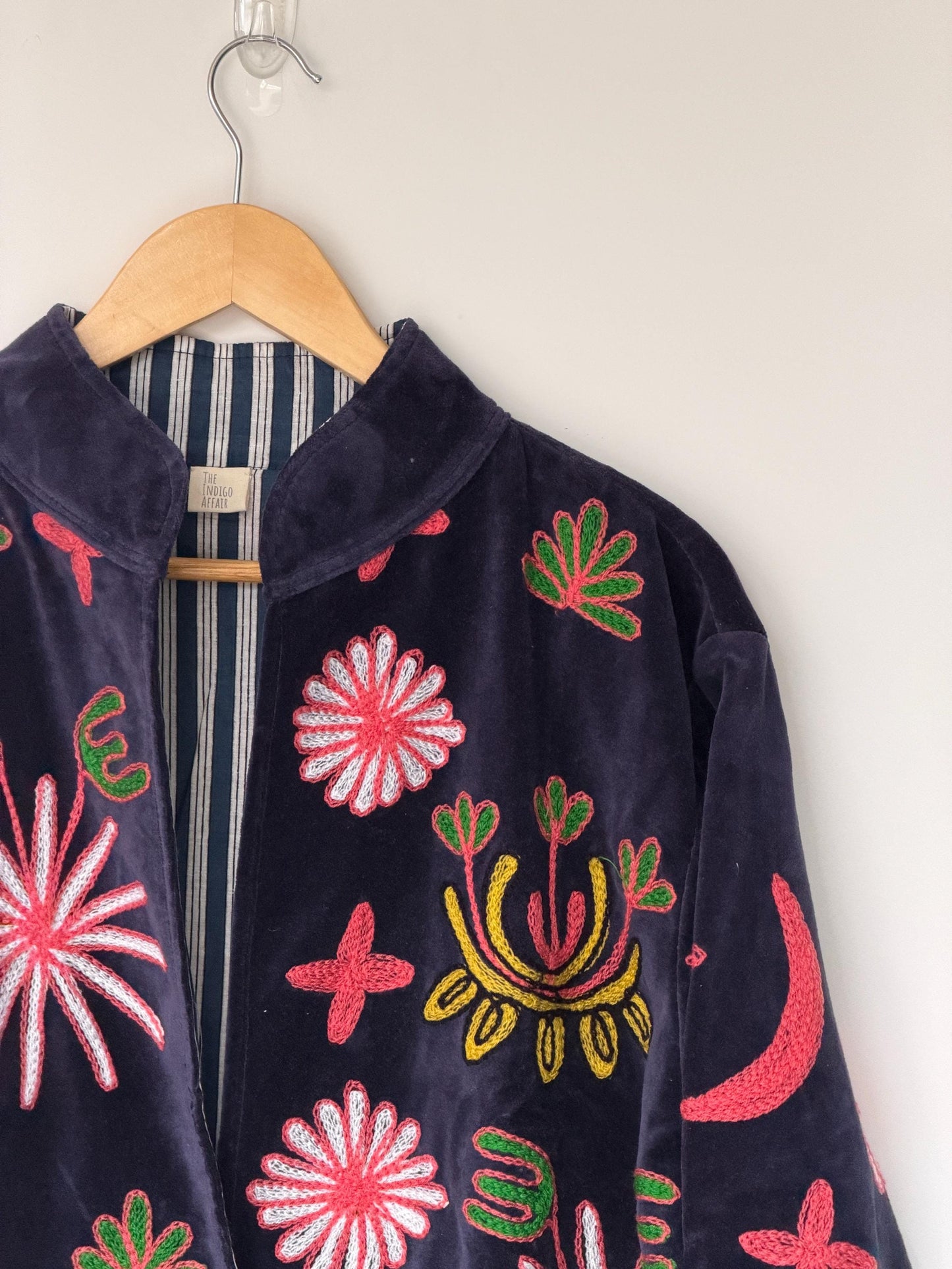 Suzani Velvet Jacket — The Black Pink Embroidered Cheetah Jacket | Free Size upto UK 16/18