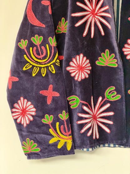Suzani Velvet Jacket — The Black Pink Embroidered Cheetah Jacket | Free Size upto UK 16/18