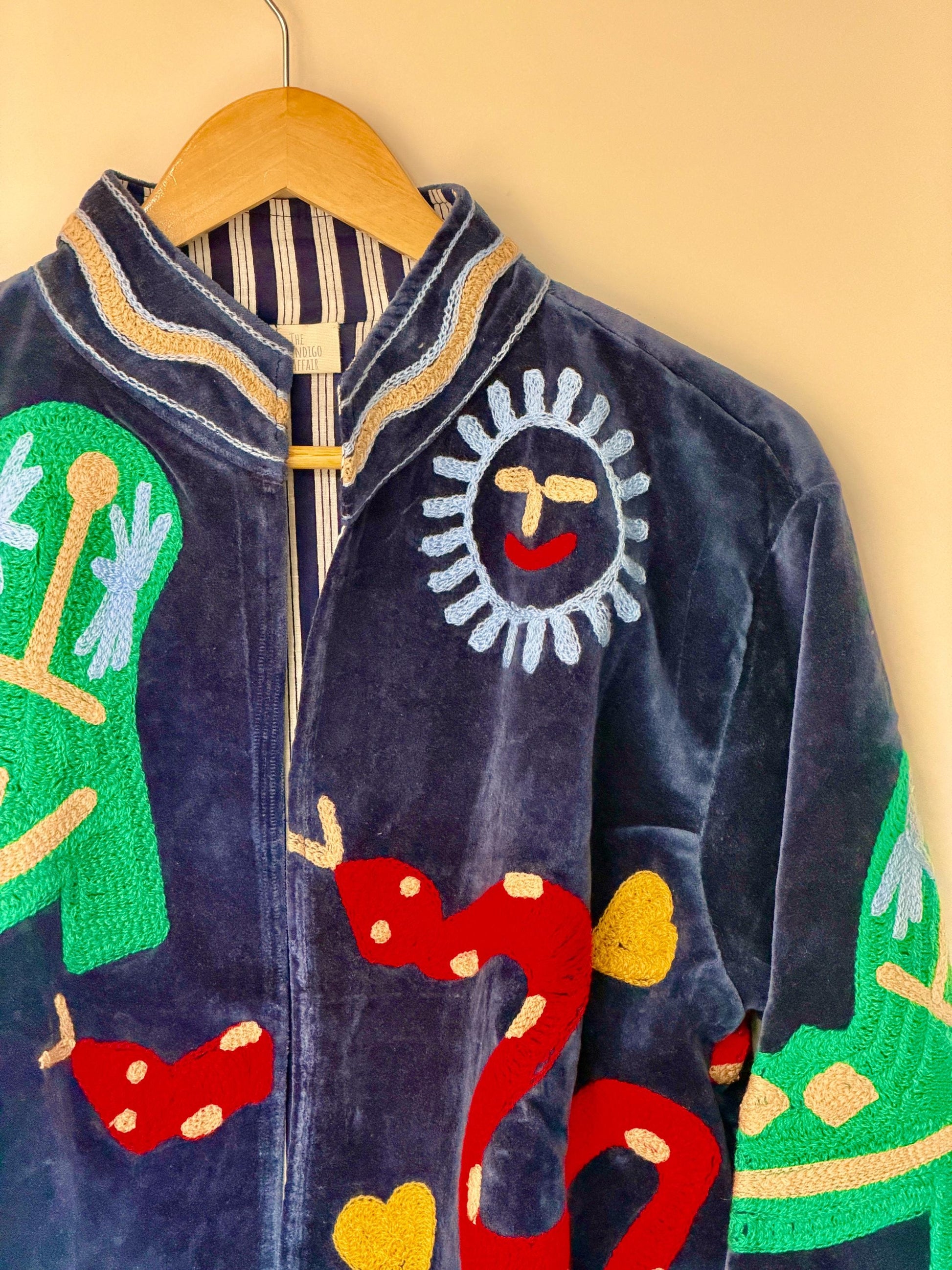 Suzani Velvet Jacket — The Snake Safari Embroidered Jacket | Free Size upto UK 16/18