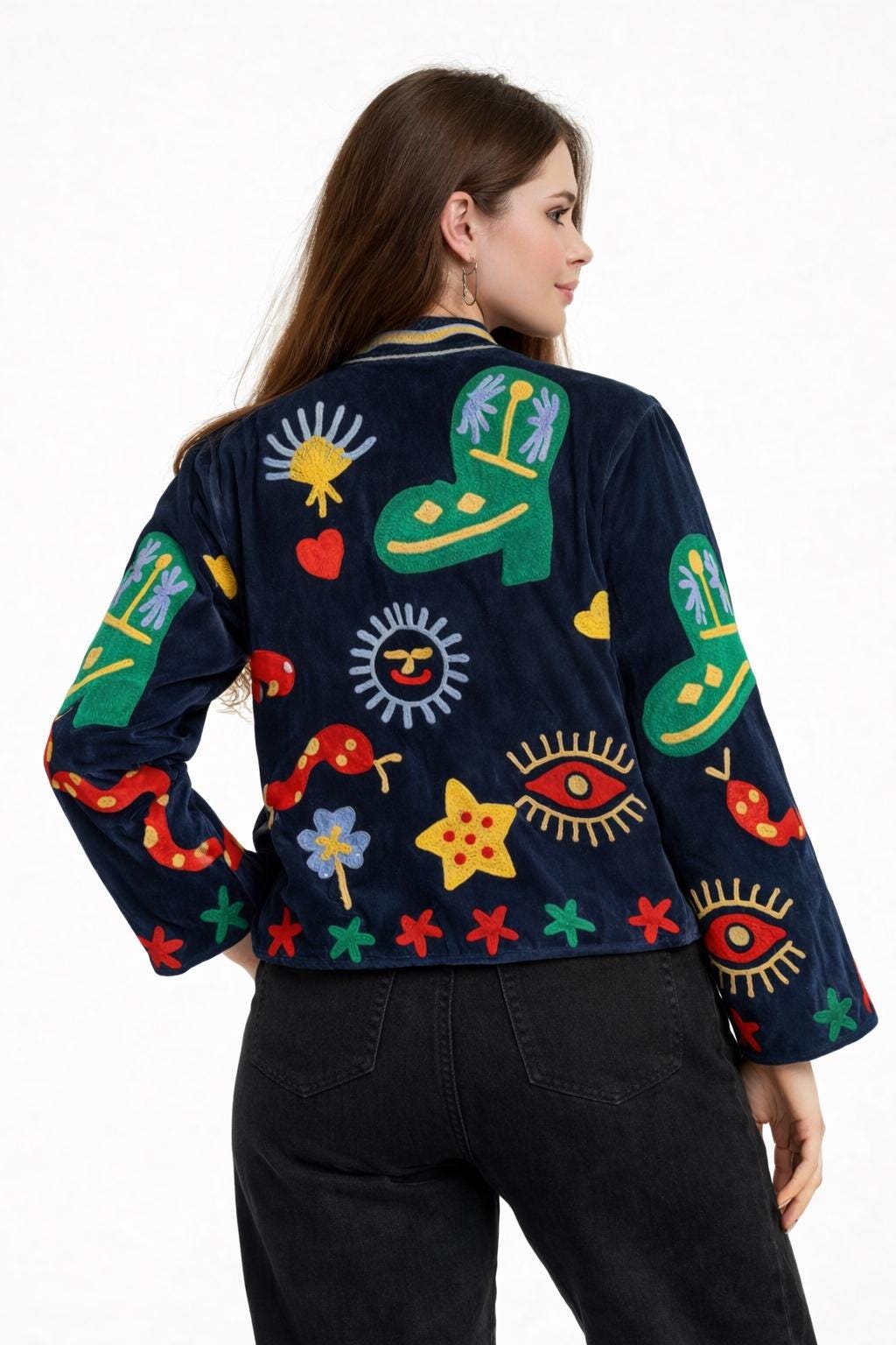 Suzani Velvet Jacket — The Snake Safari Embroidered Jacket | Free Size upto UK 16/18