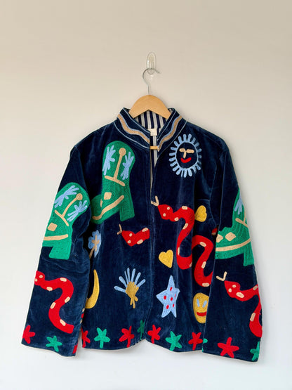 Suzani Velvet Jacket — The Snake Safari Embroidered Jacket | Free Size upto UK 16/18