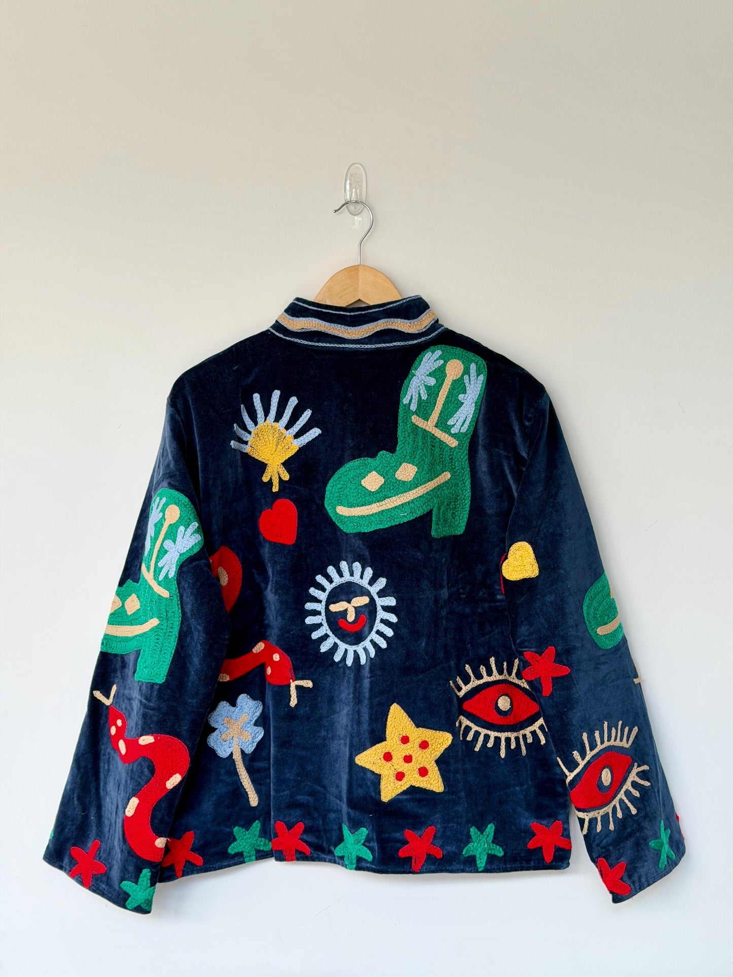 Suzani Velvet Jacket — The Snake Safari Embroidered Jacket | Free Size upto UK 16/18