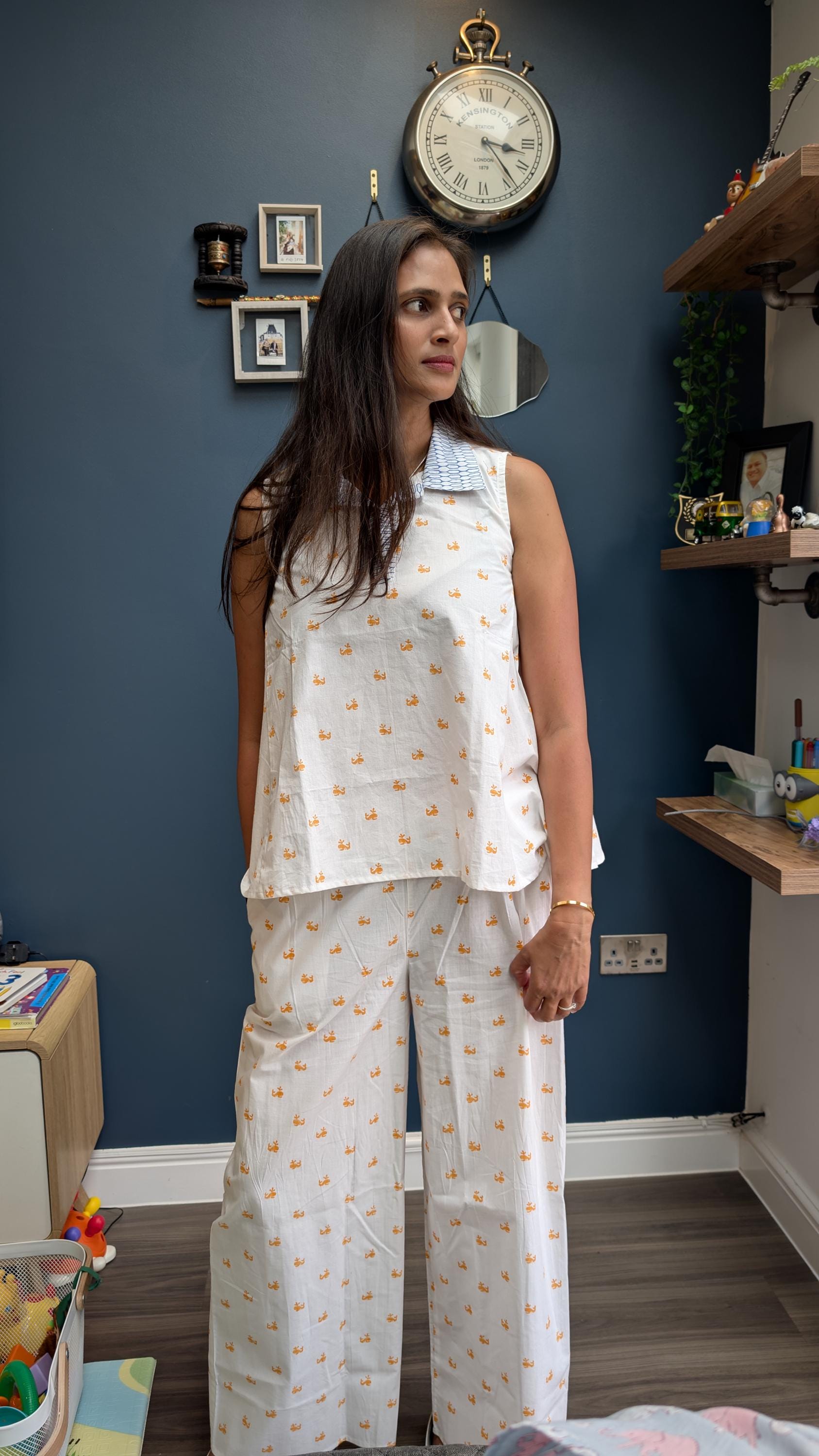 The Dolphin Pyjama Set - Hand Block Printed | Resort Loungewear
