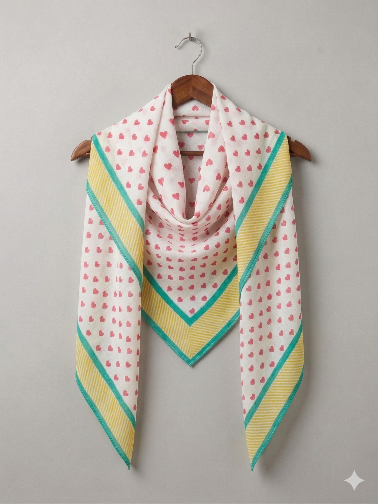 The Rainbow Road - Oversized Hand Block Printed Heart Scarf – Large Square Cotton Wrap for Women